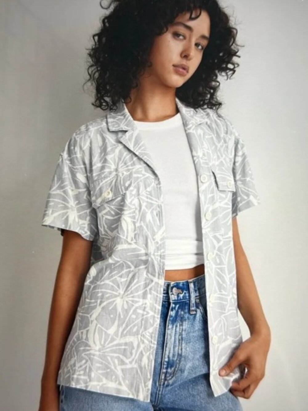 Madewell Linen Blend Floral Print Camp Shirt Button Front Size M